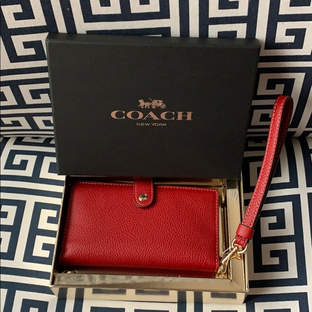 Red leather Coach wristlet